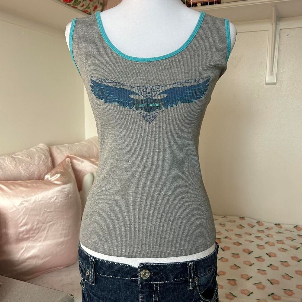 Harley-davidson Women's Grey and Blue Vest